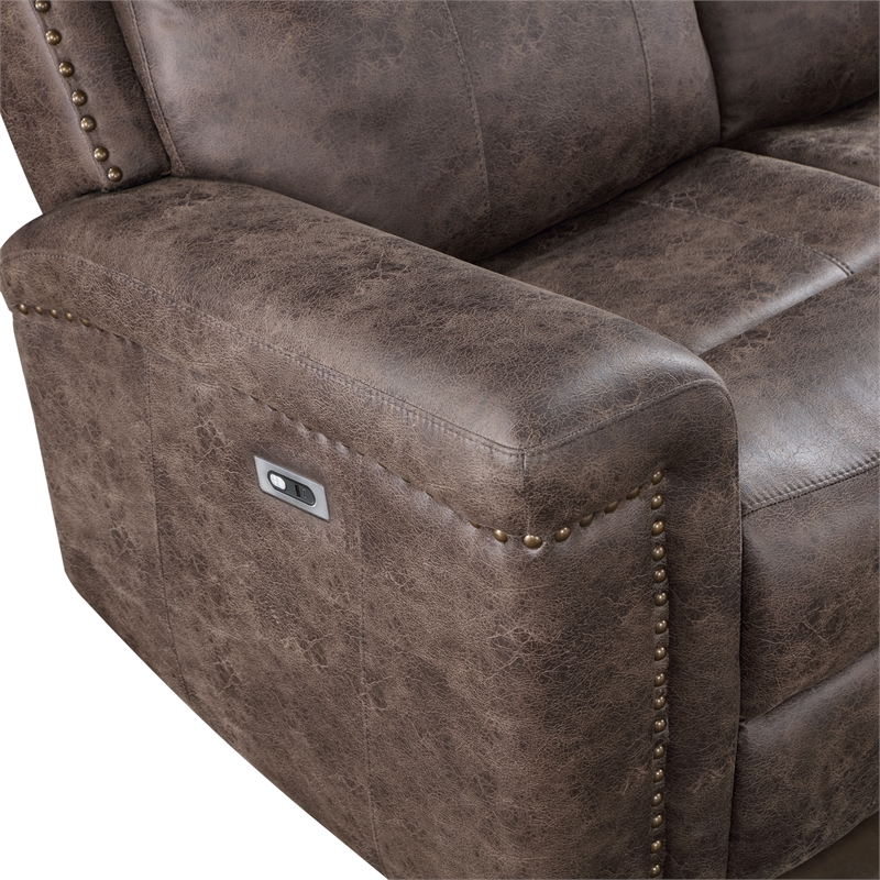 Pemberly Row 3-Piece Fabric Power Living Room Set in Mocha Polyester