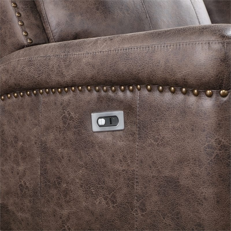 Pemberly Row 3-Piece Fabric Power Living Room Set in Mocha Polyester