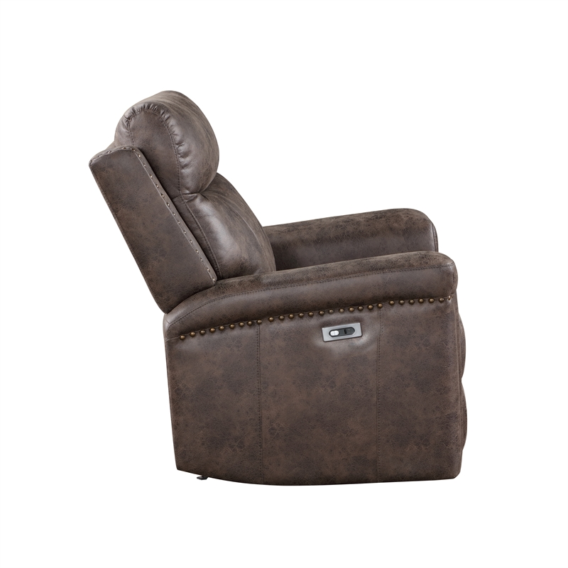 Pemberly Row 3-Piece Fabric Power Living Room Set in Mocha Polyester