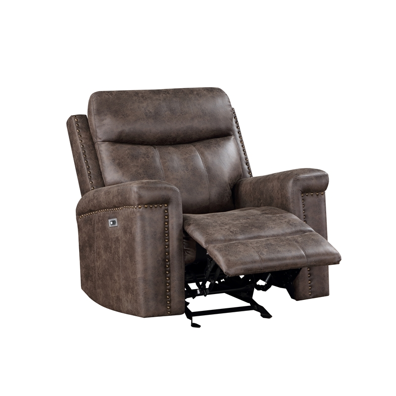 Pemberly Row 3-Piece Fabric Power Living Room Set in Mocha Polyester