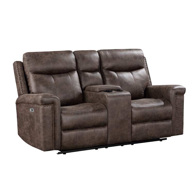 Pemberly Row 3-Piece Fabric Power Living Room Set in Mocha Polyester