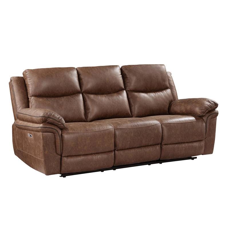 Pemberly Row 3-Piece Fabric Power Living Room Set in Brown Polyester