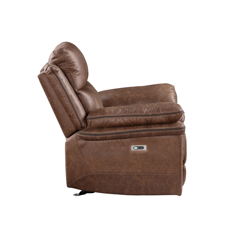 Pemberly Row 3-Piece Fabric Power Living Room Set in Brown Polyester
