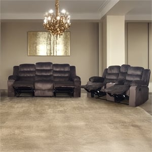 Pemberly Row 2-Piece Wood & Polyester Reclining Living Room Set in Brown