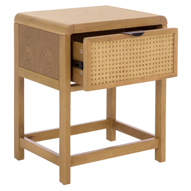 Pemberly Row Wood 1 Drawer Nightstand with Shelf in Natural Finish