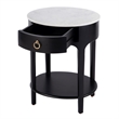 Pemberly Row Oval Marble Top Nightstand with Shelf in Black and White