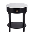 Pemberly Row Oval Marble Top Nightstand with Shelf in Black and White