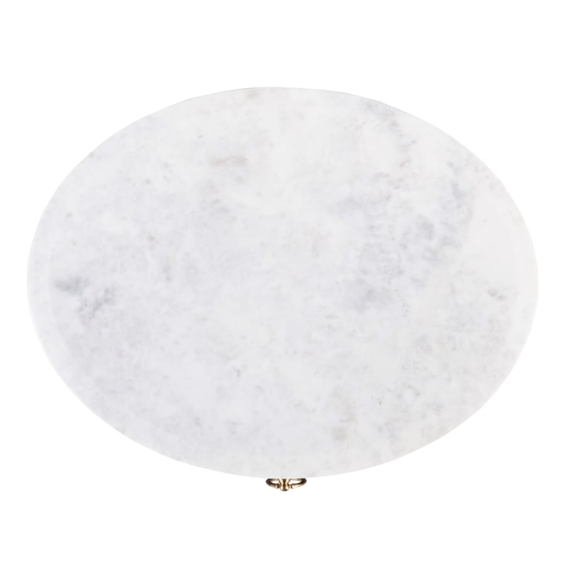 Pemberly Row Oval Marble Top Nightstand with Shelf in Black and White