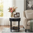 Pemberly Row Oval Marble Top Nightstand with Shelf in Black and White