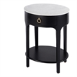 Pemberly Row Oval Marble Top Nightstand with Shelf in Black and White