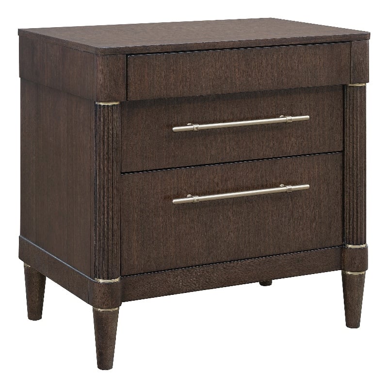 Pemberly Row 3-Drawer Nightstand with USB Ports in Piano Brown Finish