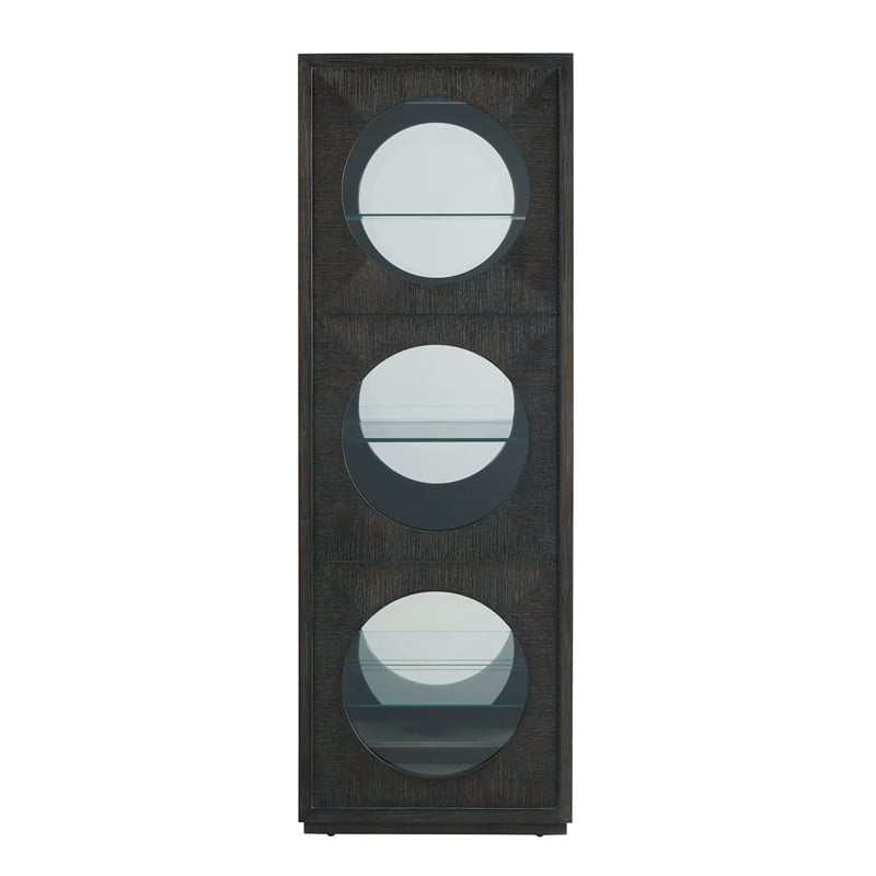Pemberly Row Side Entry Curio Cabinet in Espresso Brown Wood with Lighting