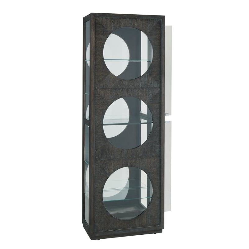 Pemberly Row Side Entry Curio Cabinet in Espresso Brown Wood with Lighting