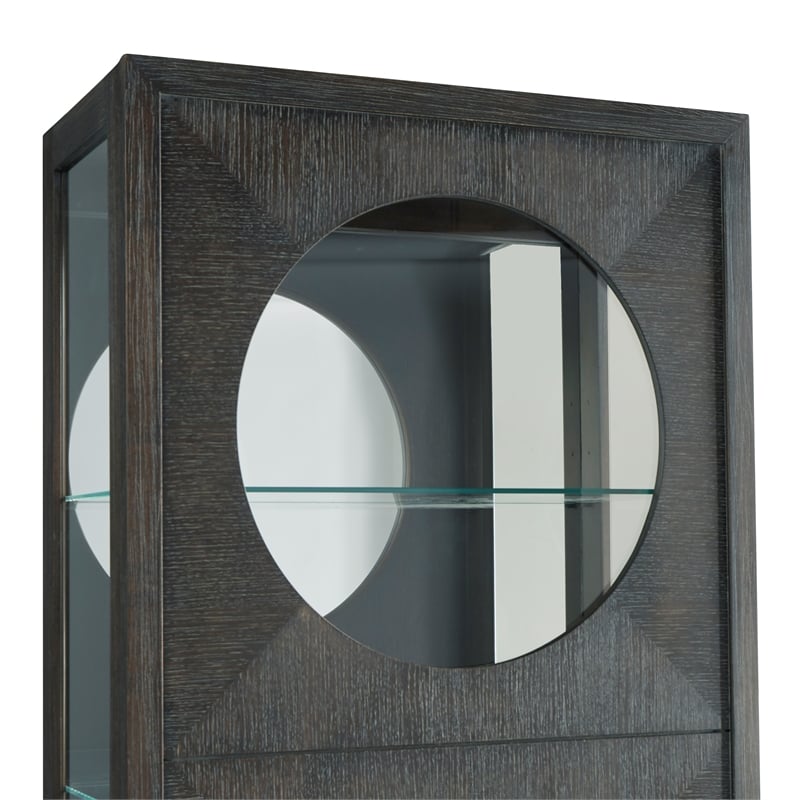 Pemberly Row Side Entry Curio Cabinet in Espresso Brown Wood with Lighting