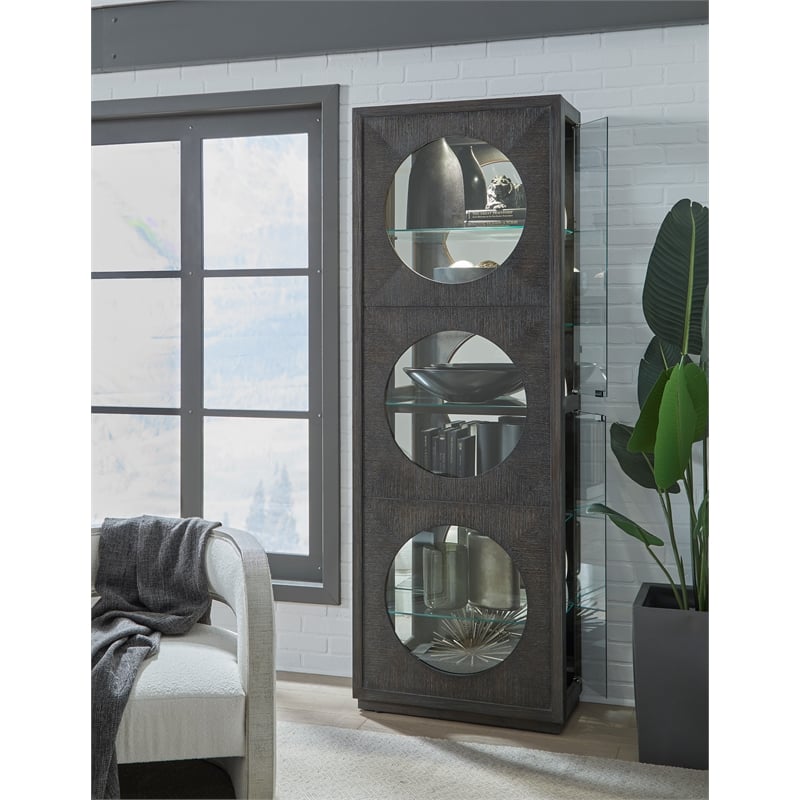 Pemberly Row Side Entry Curio Cabinet in Espresso Brown Wood with Lighting