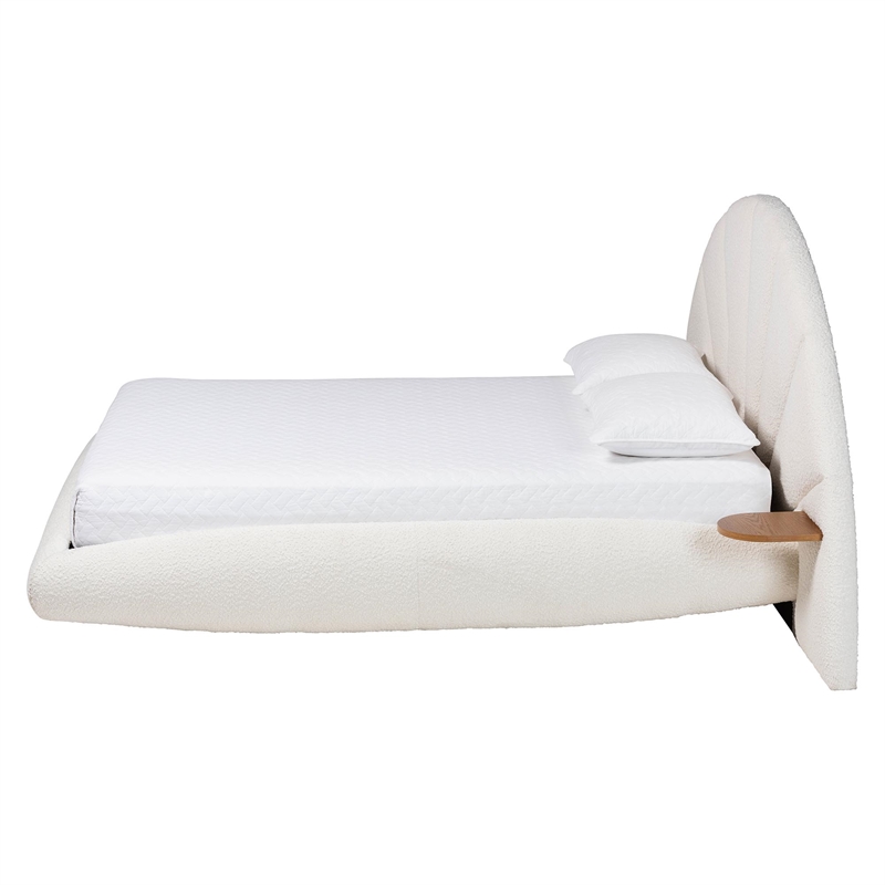 Pemberly Row Cream King Floating Bed with Shelves and Boucle Upholstery