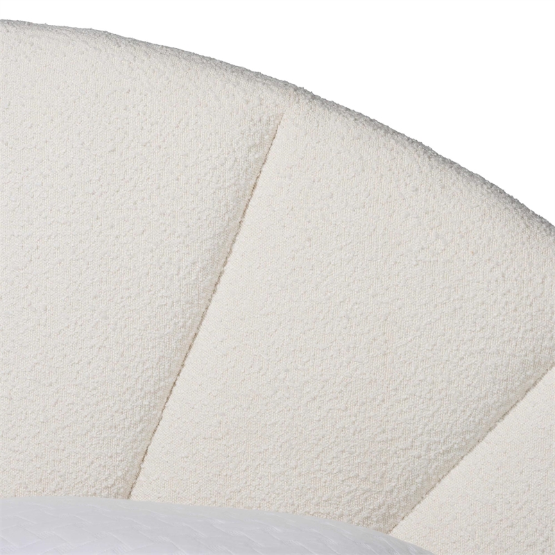 Pemberly Row Cream King Floating Bed with Shelves and Boucle Upholstery