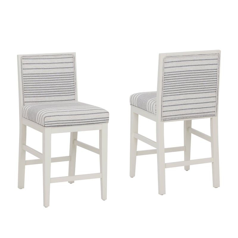 Pemberly Row Set of 2 Counter Stools in White Maple with Gray Upholstery Stripes