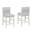 Pemberly Row Set of 2 Counter Stools in White Maple with Gray Upholstery Stripes