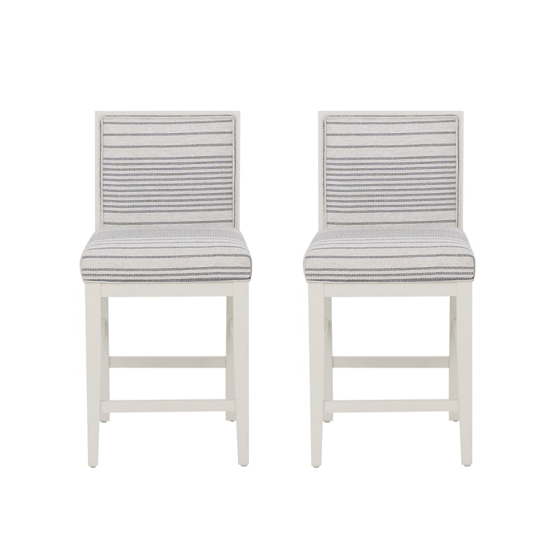 Pemberly Row Set of 2 Counter Stools in White Maple with Gray Upholstery Stripes