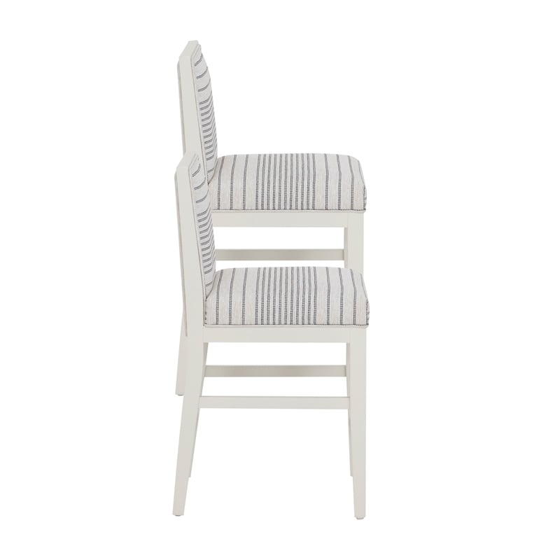 Pemberly Row Set of 2 Counter Stools in White Maple with Gray Upholstery Stripes