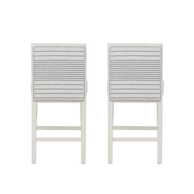 Pemberly Row Set of 2 Counter Stools in White Maple with Gray Upholstery Stripes