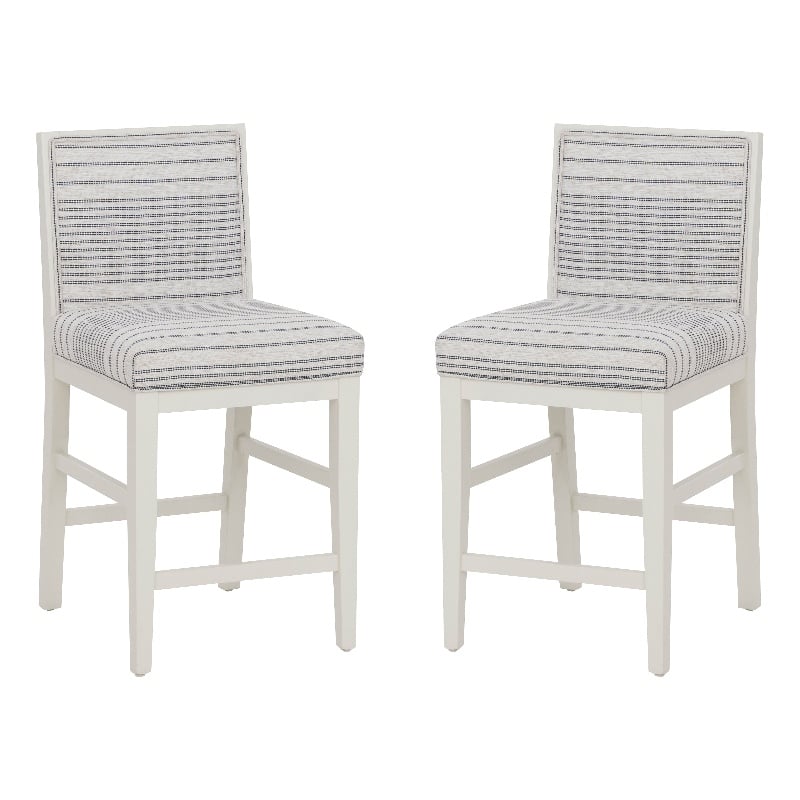 Pemberly Row Set of 2 Counter Stools in White Maple with Gray Upholstery Stripes