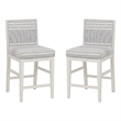 Pemberly Row Set of 2 Counter Stools in White Maple with Gray Upholstery Stripes
