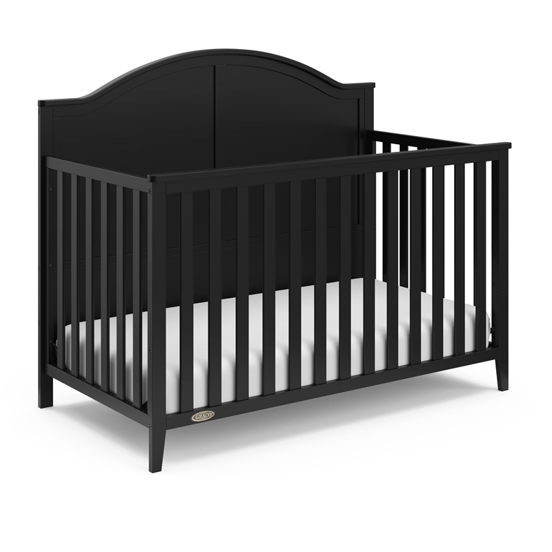 Pemberly Row 5-in-1 Convertible Pine Crib in Black with Adjustable Heights