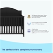 Pemberly Row 5-in-1 Convertible Pine Crib in Black with Adjustable Heights
