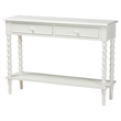 Pemberly Row White Wood Console Table with 2 Drawers and Spindle Legs