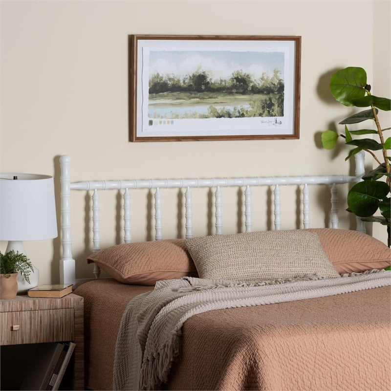 Pemberly Row Edaline Bamboo-Inspired Wood Queen Headboard in White