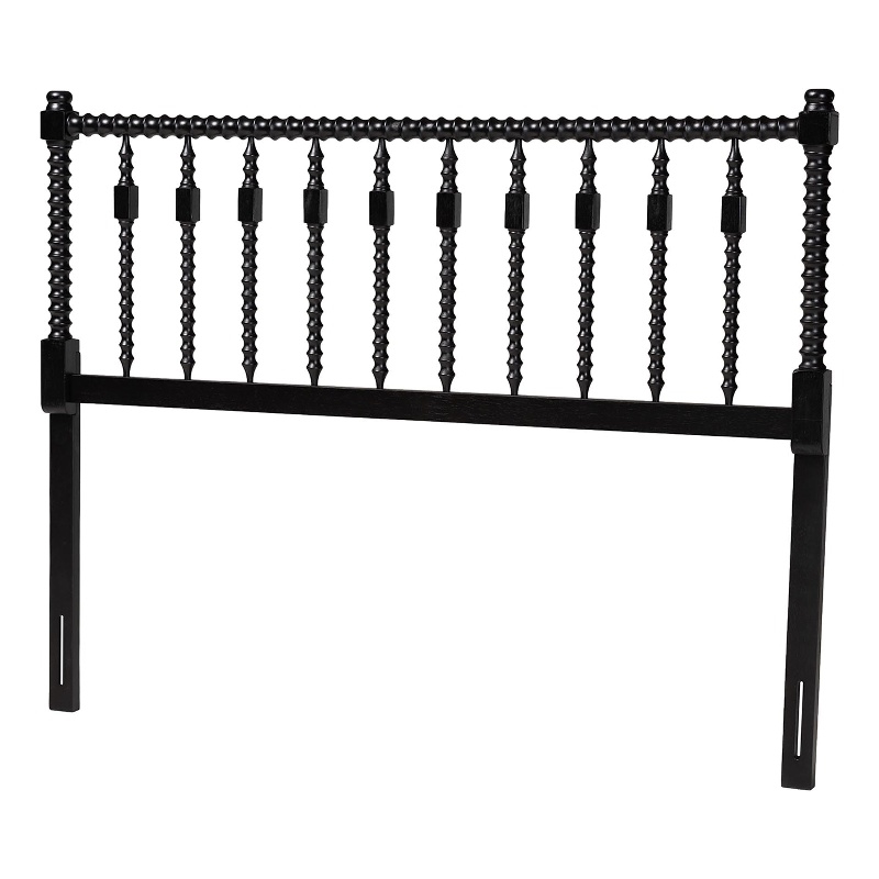 Pemberly Row Juliette Spindle Design Queen Headboard in Black Wood