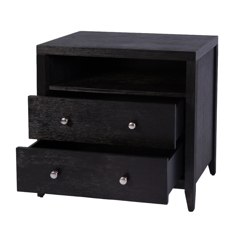 Pemberly Row 28 in Wide Coffee Brown 2 Drawer Nightstand in Wood