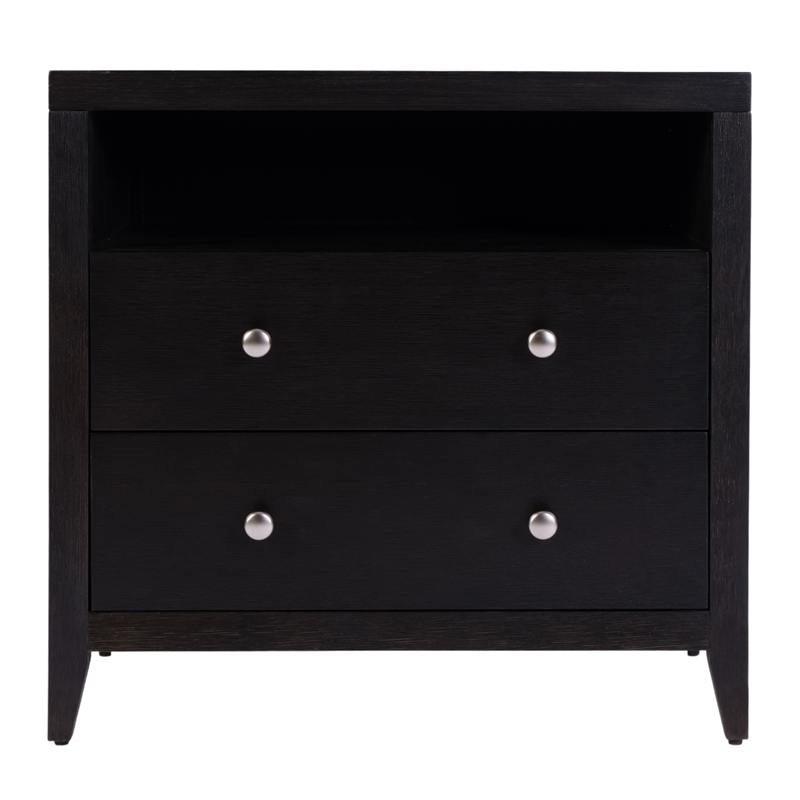 Pemberly Row 28 in Wide Coffee Brown 2 Drawer Nightstand in Wood