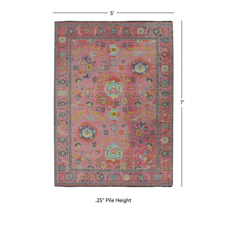 Pemberly Row 5' x 7' Polyester Area Rug in Pink and Blue