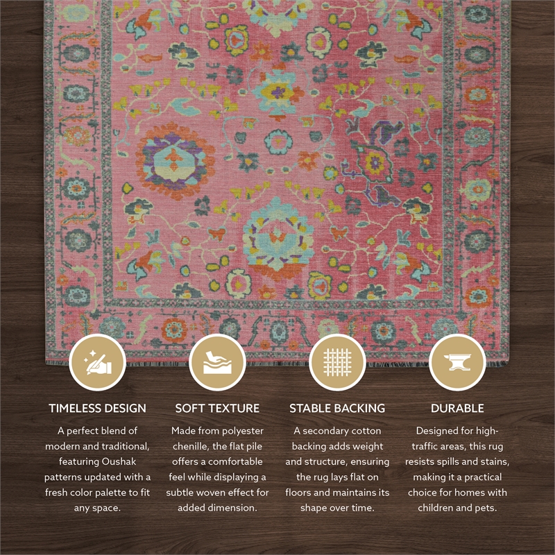 Pemberly Row 5' x 7' Polyester Area Rug in Pink and Blue
