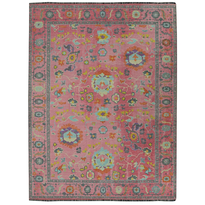Pemberly Row 5' x 7' Polyester Area Rug in Pink and Blue