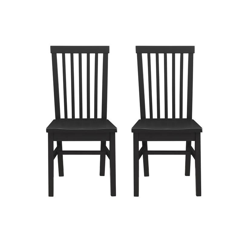 Pemberly Row Set of 2 High Slat Back Side Dining Chairs in Matte Black Wood