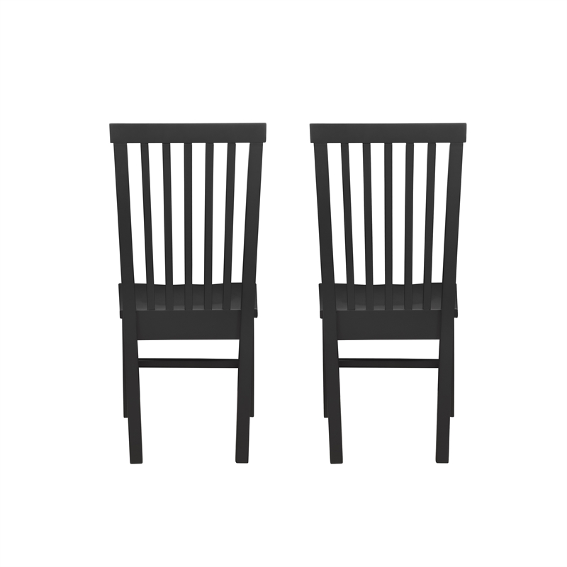 Pemberly Row Set of 2 High Slat Back Side Dining Chairs in Matte Black Wood