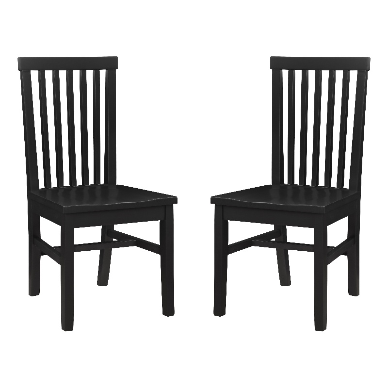 Pemberly Row Set of 2 High Slat Back Side Dining Chairs in Matte Black Wood