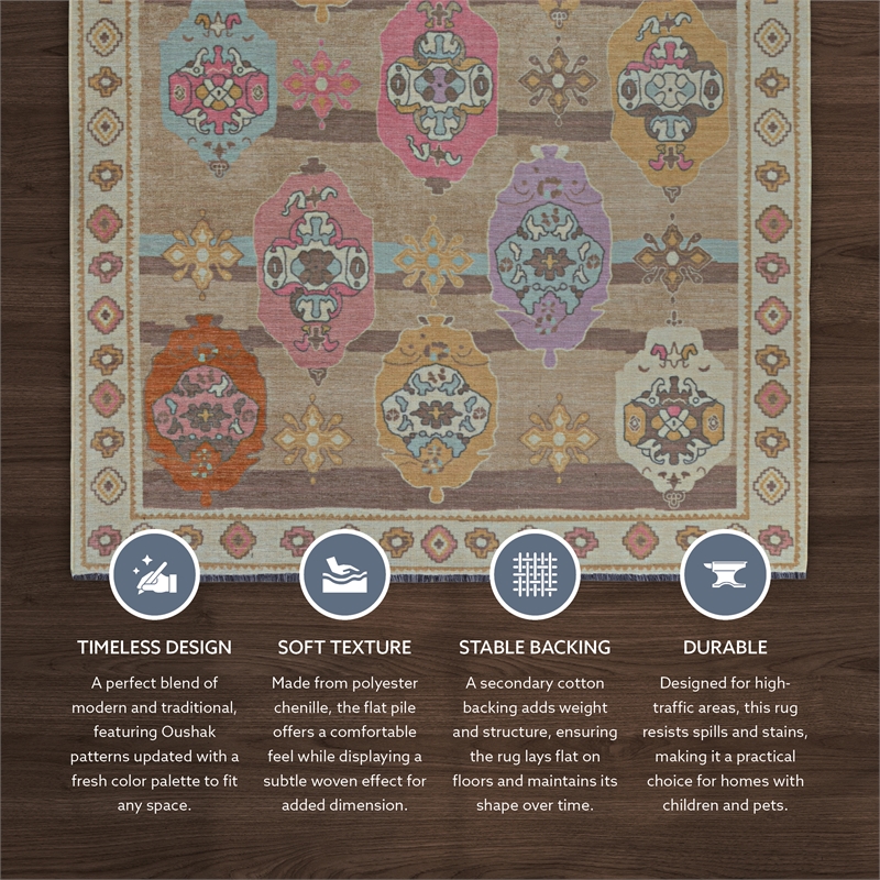 Pemberly Row 3' X 5' Accent Rug in Brown and Beige Polyester Chenille