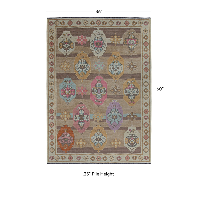 Pemberly Row 3' X 5' Accent Rug in Brown and Beige Polyester Chenille