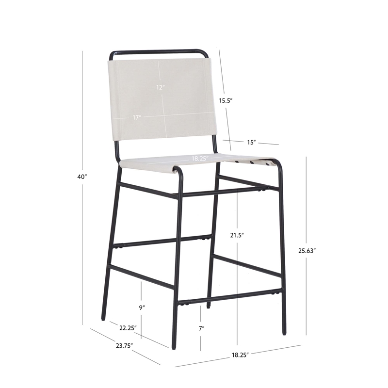 Pemberly Row Counter Stool with Sling Cream Fabric Seat and Black Frame