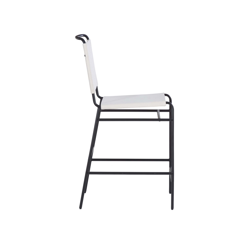 Pemberly Row Counter Stool with Sling Cream Fabric Seat and Black Frame