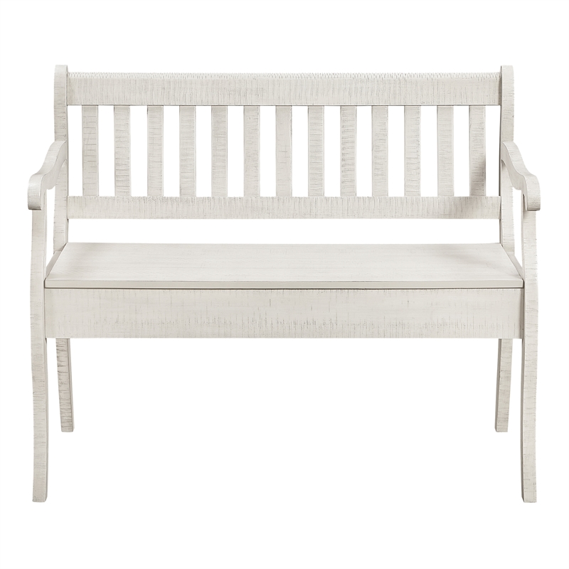 Pemberly Row Entryway Storage Bench Distressed White Solid Wood with Veneer