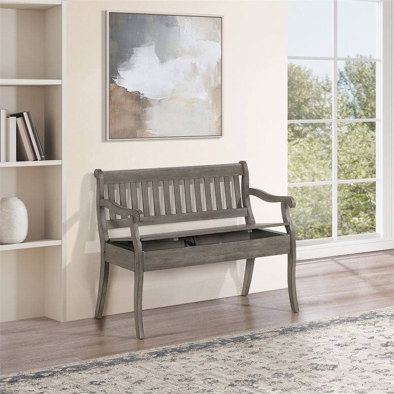 Pemberly Row Entryway Storage Bench Solid Wood in Goldstone Brown Finish