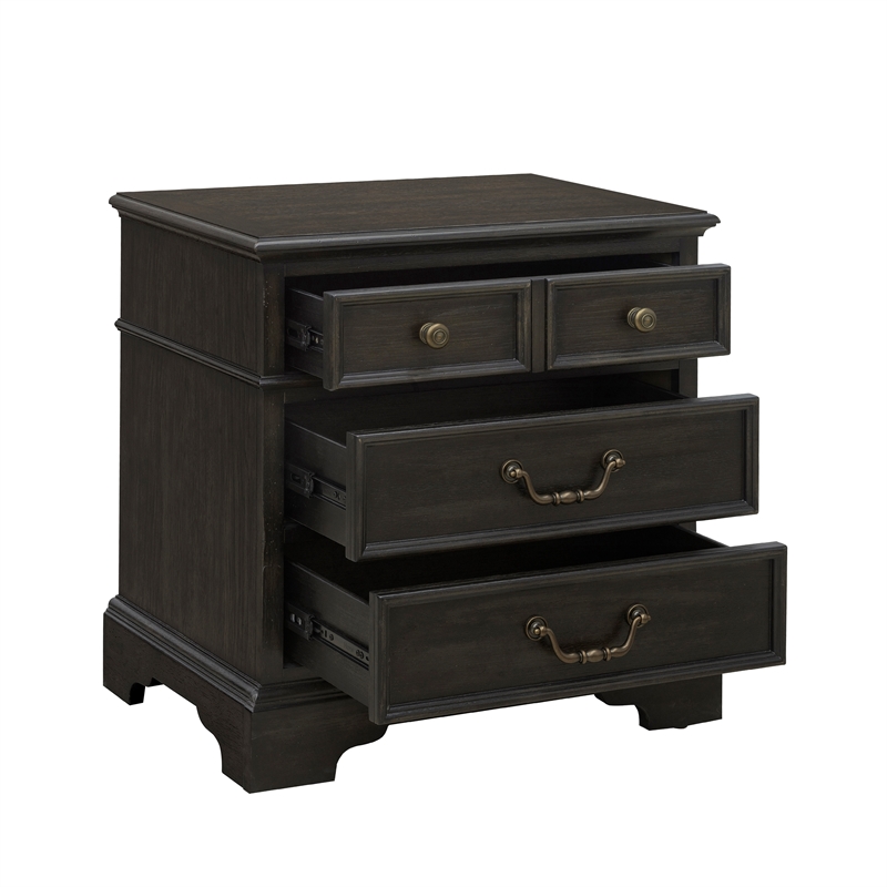 Pemberly Row 3 Drawer Nightstand in Brown Velvet Wood Finish