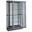 Pemberly Row Sliding Door Glass Curio Cabinet in Medium Brown