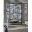 Pemberly Row Sliding Door Glass Curio Cabinet in Medium Brown